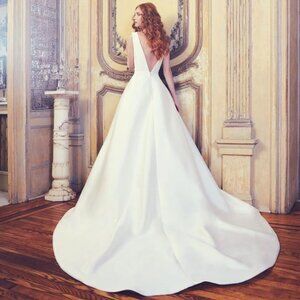 2018 Sareh Nouri "Waldorf" v-neck shantung silk wedding dress bridal gown